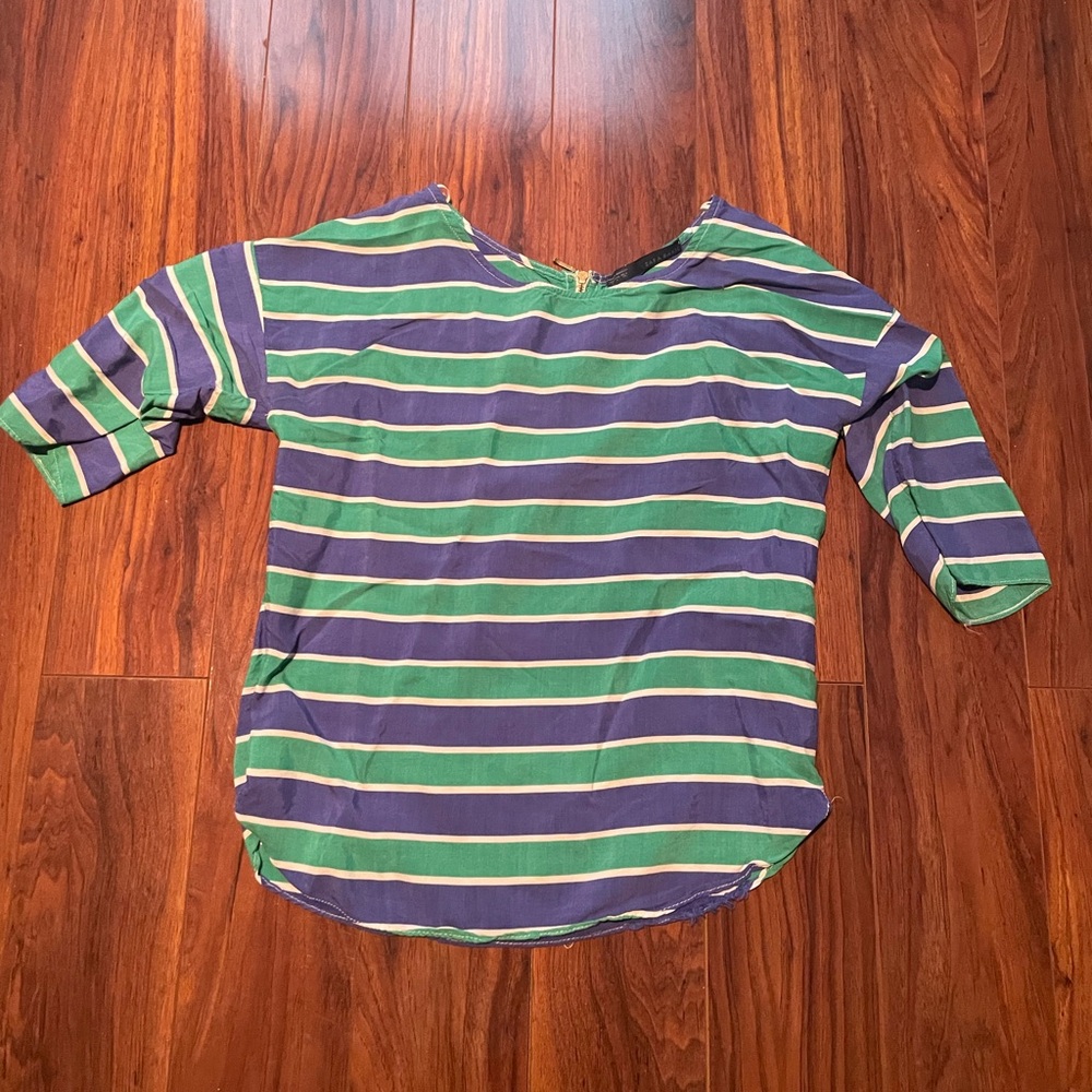 Zara Blue Green Striped Zip Top